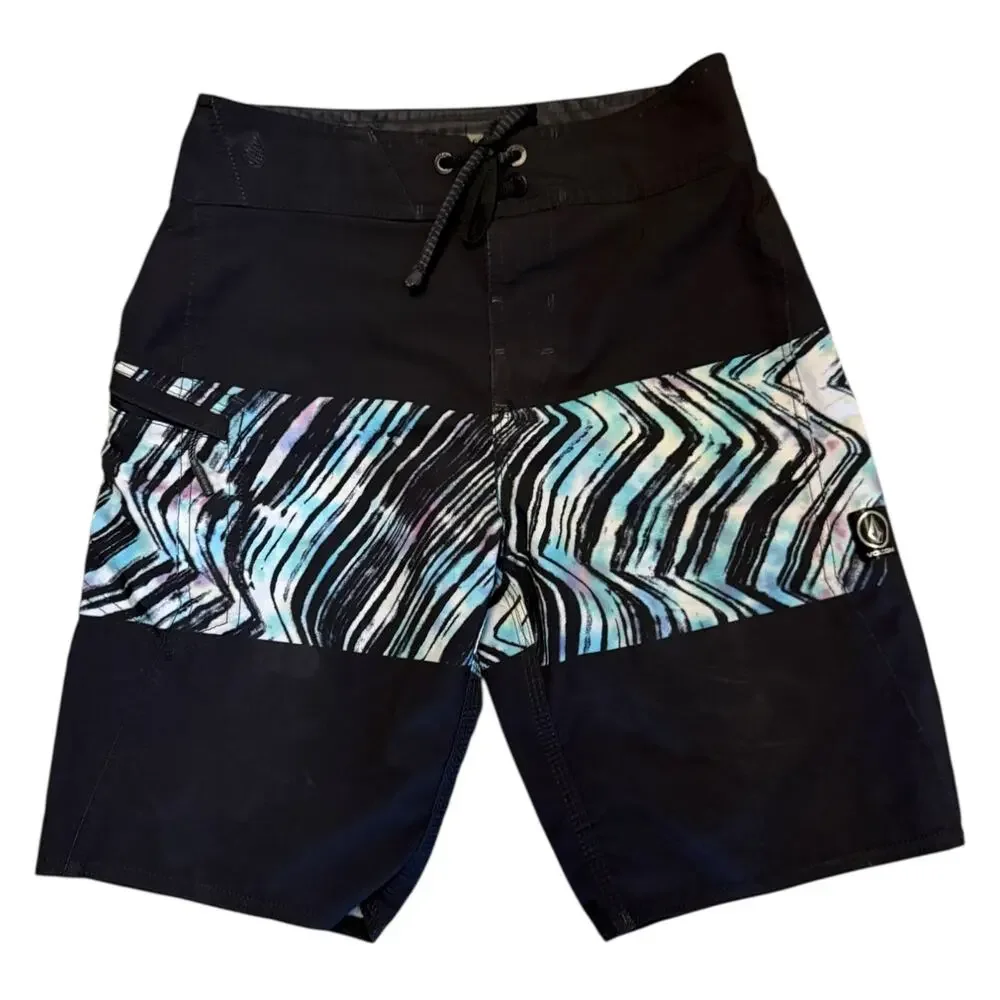 Volcom Mod-Tech Boys Black Multicolor Surf Boardshorts Size 26
